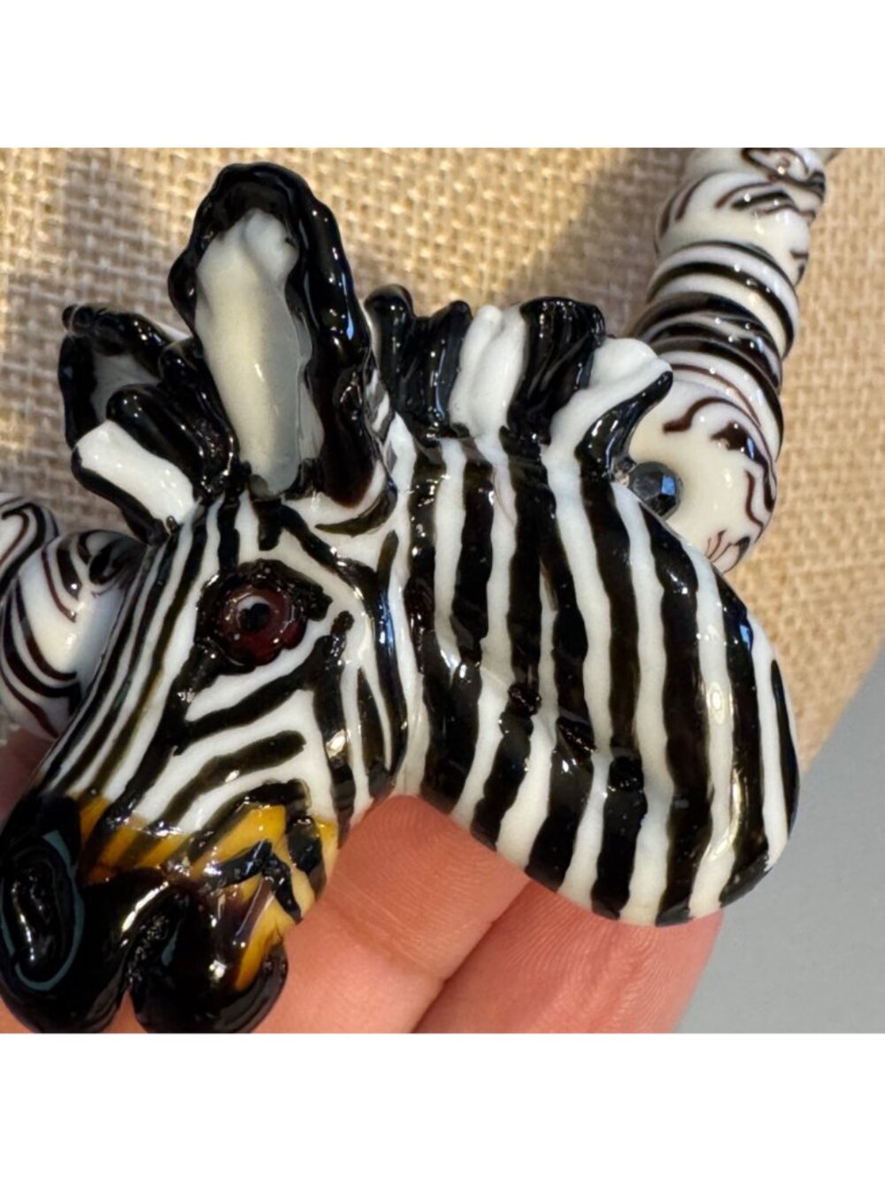 Handcrafted Glass Zebra Necklace Black & White Beads Signed 2002 Adjustable - Picture 6 of 10